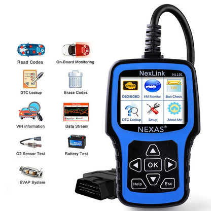 Nexas NL101 Universal OBD2 Scanner Diagnostic Tool & Battery Tester With OBDII, NL101