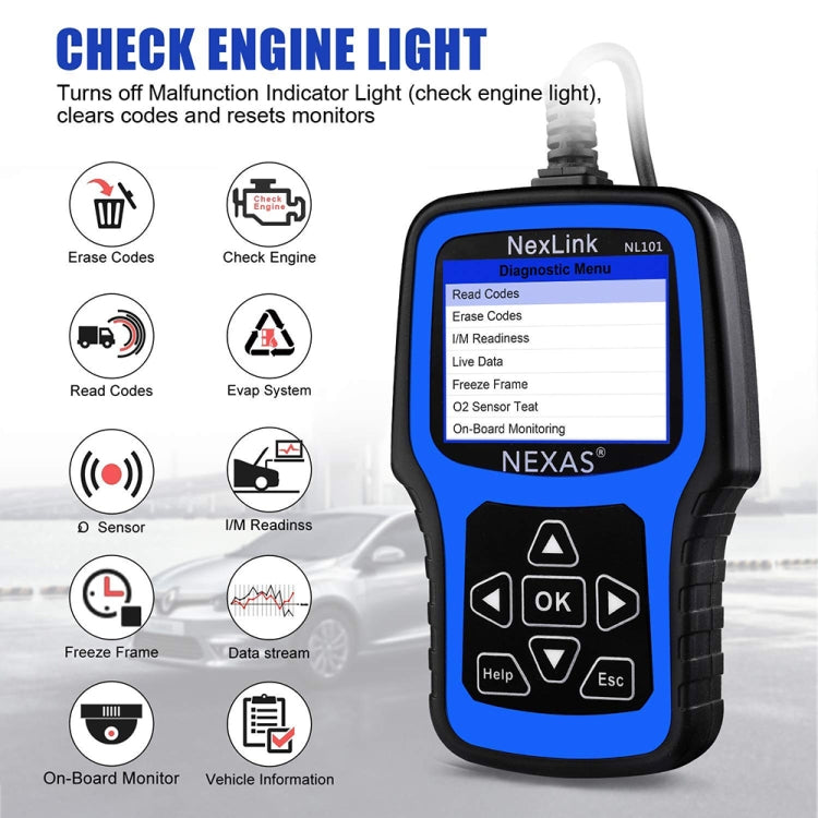 Nexas NL101 Universal OBD2 Scanner Diagnostic Tool & Battery Tester With OBDII, NL101