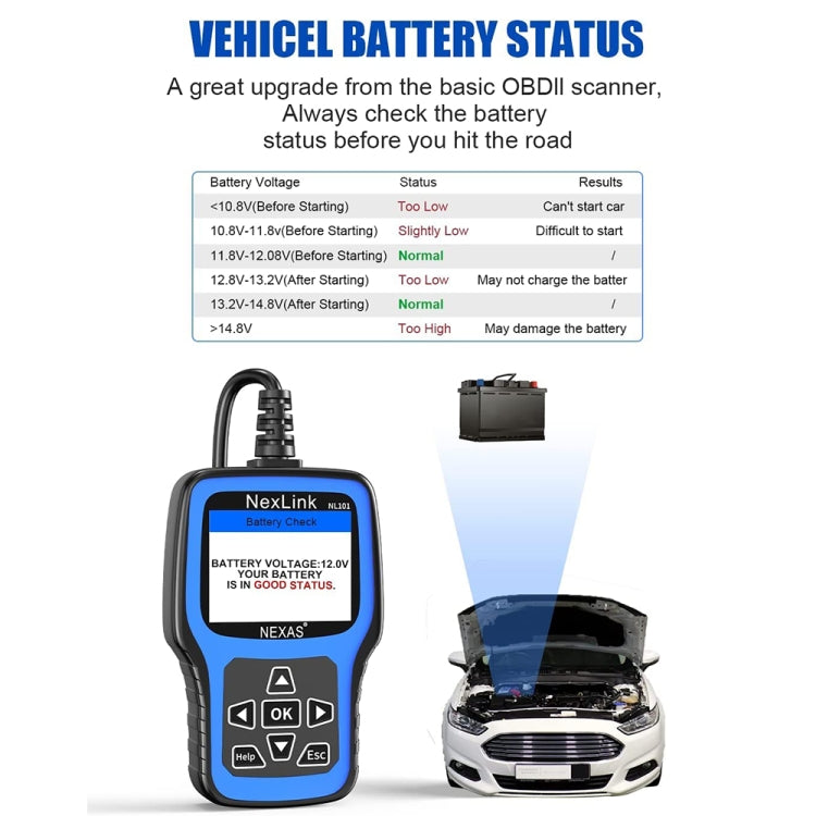 Nexas NL101 Universal OBD2 Scanner Diagnostic Tool & Battery Tester With OBDII, NL101