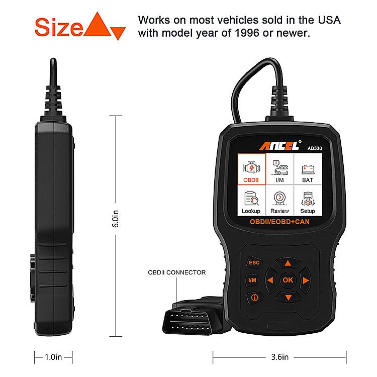 ANCEL AD530 2.8-Inch Screen OBD2 Car Engine Tester Car Battery Test Tool, AD530