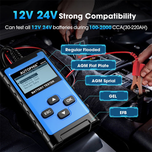 AUTOPHIX BAS100 12V / 24V 100-2000CCA Car Battery Test Analyzer, BAS100