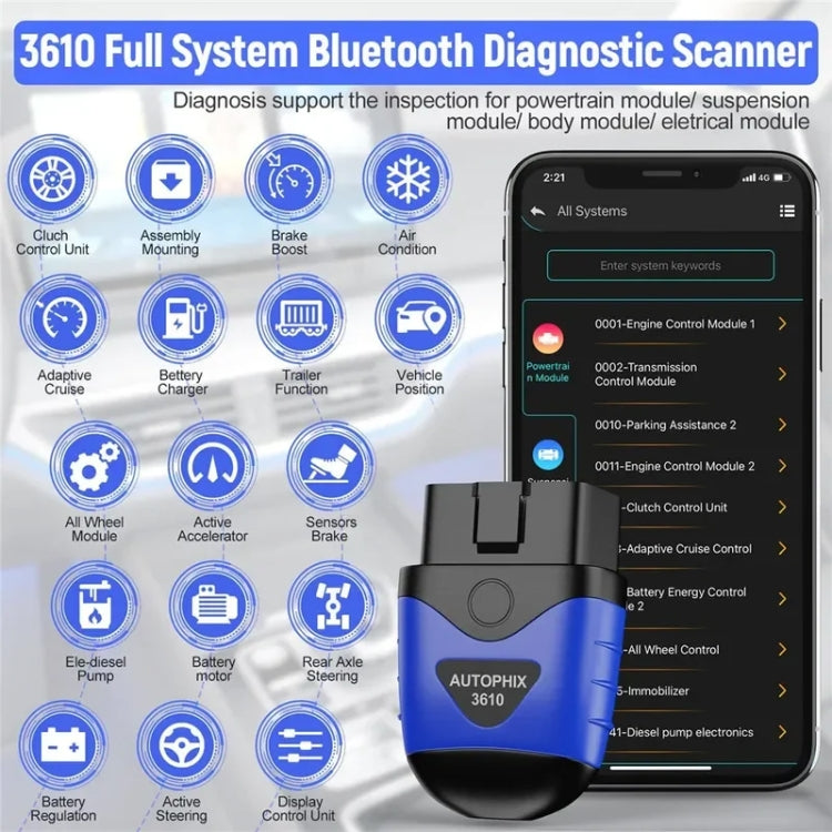 AUTOPHIX 3610 Bluetooth Car Full System Diagnostic Scanner For VW / AUDI / SKODA / SEAT, 3610