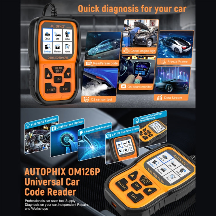 AUTOPHIX OM126P OBD2 Automotive Scanner Car Engine Diagnosis Tool, OM126P